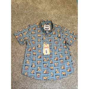 RSVLTS Button Down Shirt Kids Small Blue Disney Pluto KUNUFLEX Short Sleeve
